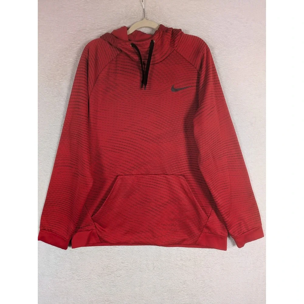 Nike Hoodie Men's XL Red Dri-FIT Micro-Stripe Pullover Activewear Sweatshirt